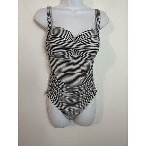 NipTuck One Pc Swimsuit 14 Black White Jet Stream Ruched Tummy Control Slimming